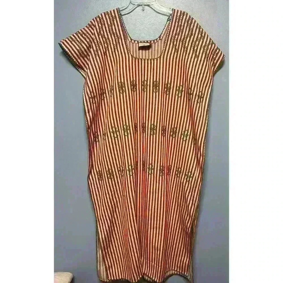 Tuckernuck Striped Red Embroidered Sullivan Kaftan Maxi Dress Size Large - Picture 5 of 12